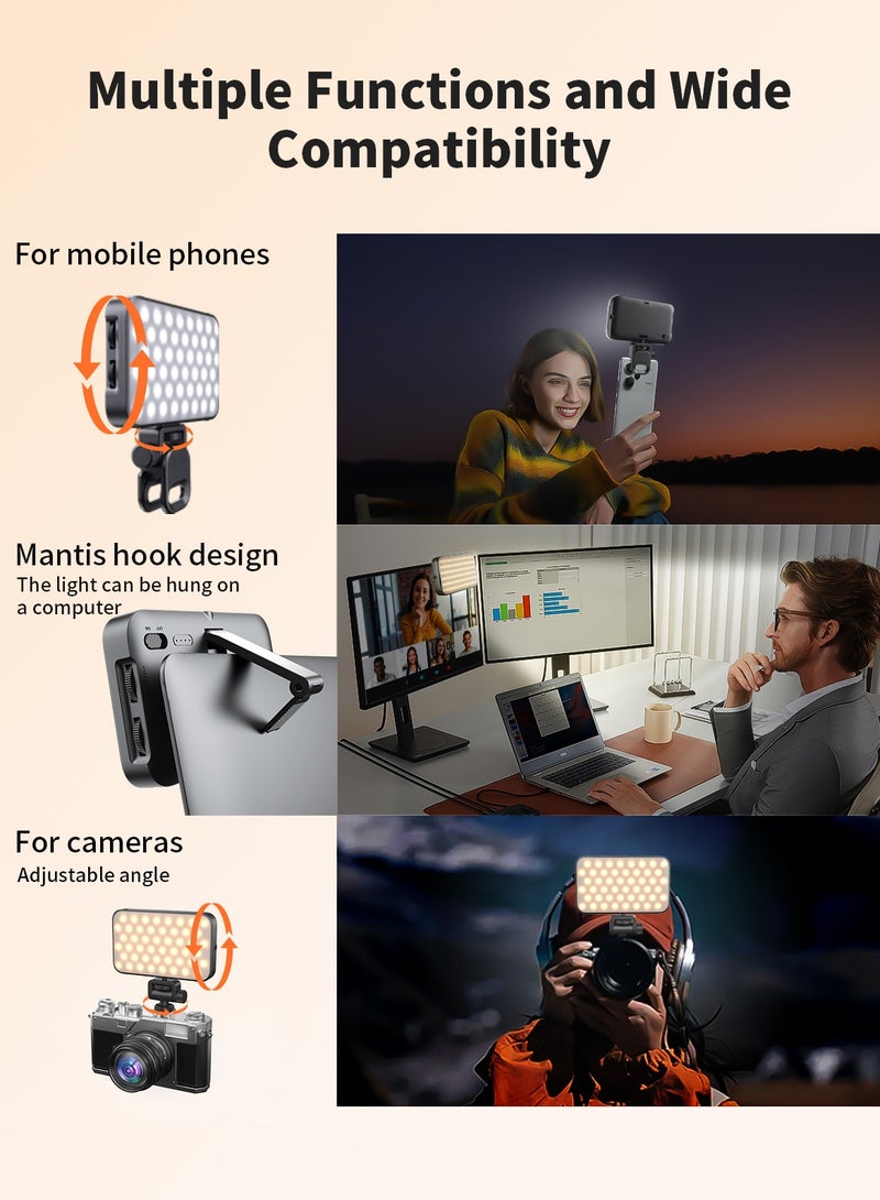 تونوف 96 مصباح LED للهواتف المحمولة مع موزع ناعم وحامل، مصباح سيلفي مغناطيسي محمول قابل لإعادة الشحن مع مشبك، إضاءة قابلة للتعديل من 2500 إلى 9000 كلفن لتسجيل مقاطع الفيديو والكاميرات والأجهزة اللوحية ومكالمات زووم والتصوير الفوتوغرافي - Image 4